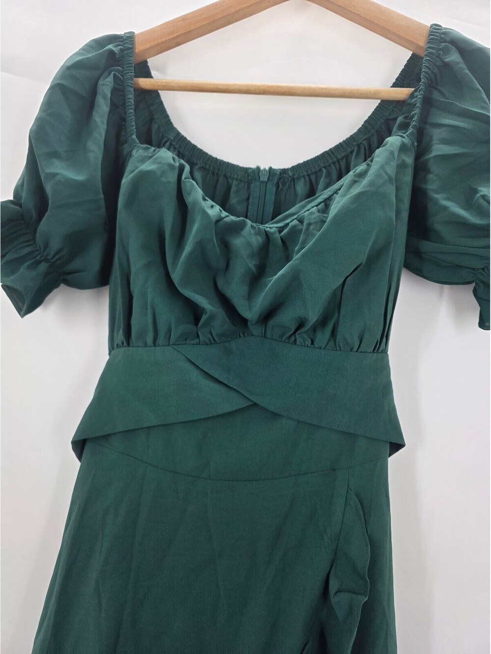 Green Puff Sleeve Ruffle Hem Dress
